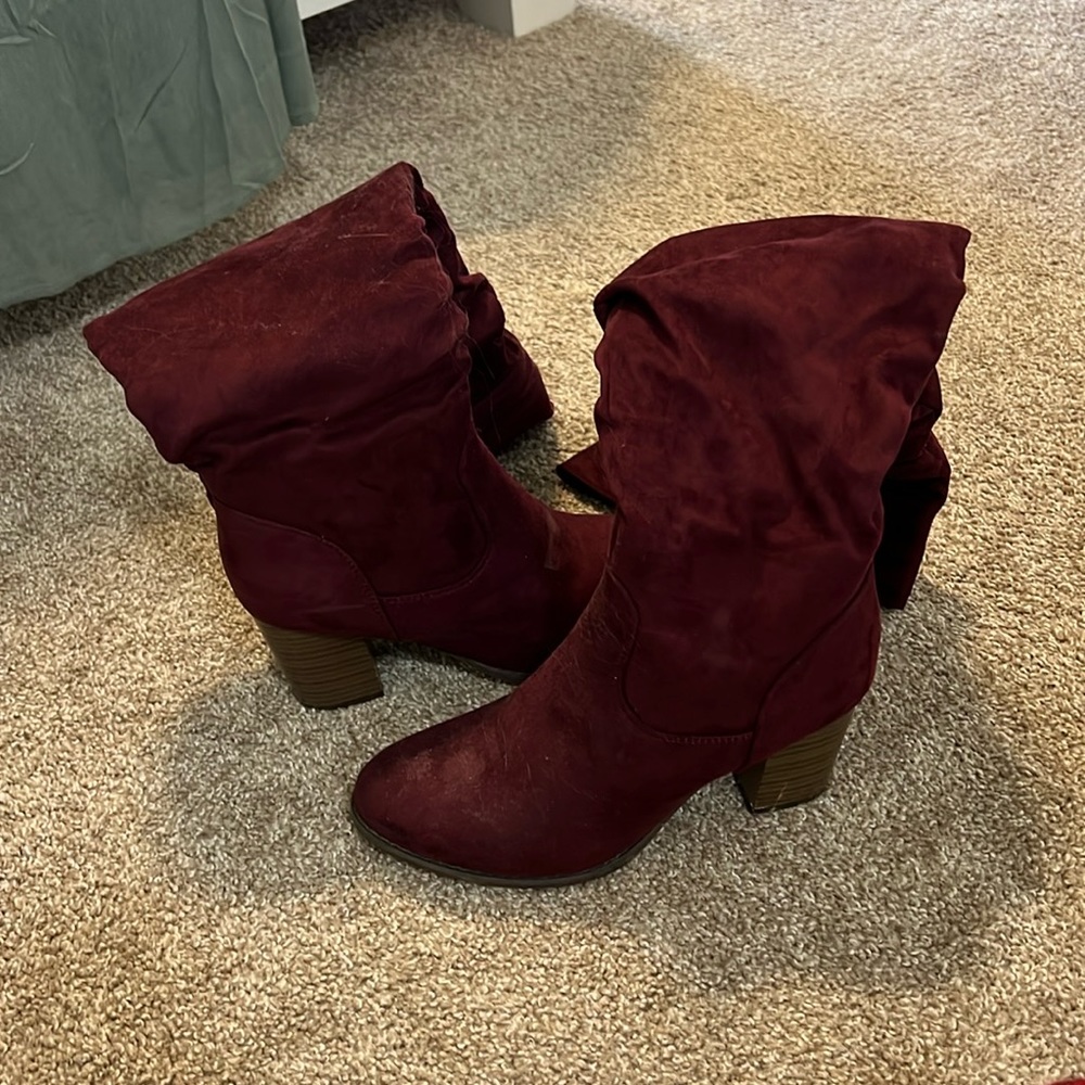 Maroon knee high boots